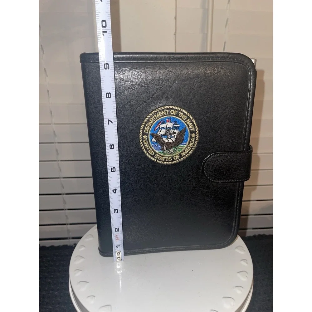 Vintage United States Navy Black 3 Ring Portfolio With Embroidered Logo & Pen